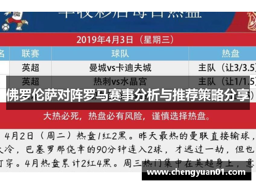 佛罗伦萨对阵罗马赛事分析与推荐策略分享